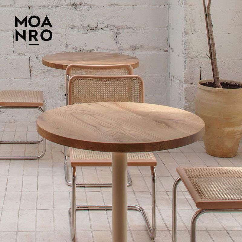 北欧现代简约实木桌子圆形ins奶茶甜品咖啡厅饭店方形餐桌椅组合