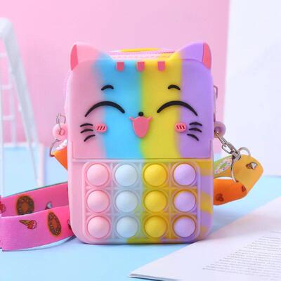 Girls Pop Fidget Toys Bags Kawaii Cat Push Its Bubble Crossb