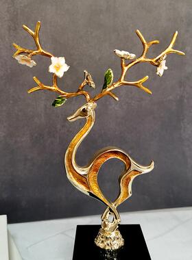 玄关梅花鹿摆件厅创意现代别墅饰家品客居珐琅彩FOD轻酒柜装饰奢