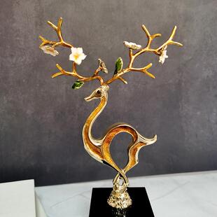 玄关梅花鹿摆件厅创意现代别墅饰家品客居珐琅彩FOD轻酒柜装饰奢