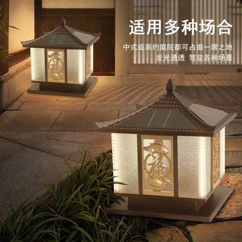 大号60CM太阳能柱灯围墙灯门柱灯四角发光防水防锈太阳能灯户外