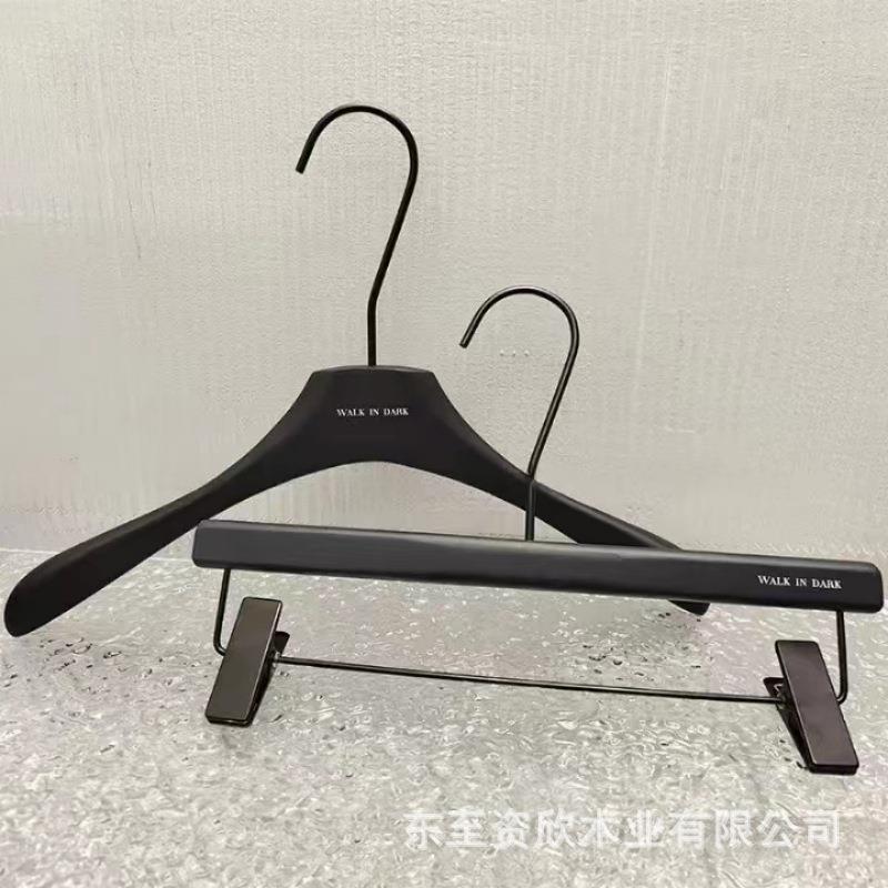 服装店衣架女装专用黑色防滑榉木实木家用黑裤架衣挂背心