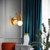 北欧壁灯全铜鹿角灯客厅电视背景墙创意装 饰鹿头儿童房卧室床头灯