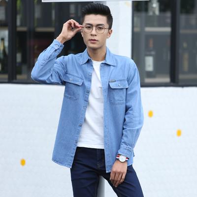 正品男装宽松大码牛仔衬长衫工作服劳保袖防晒衣服秋季全棉衬衣寸
