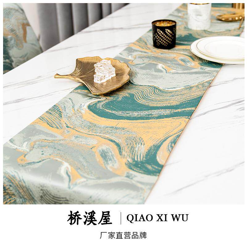 现代中家轻彩带桌旗风奢 彩带桌旗 中国风餐桌布艺 式居桌布桌旗