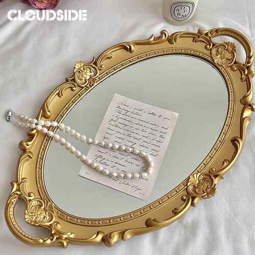 法式复古玻璃镜面托盘ins风香薰首饰展示镜子收纳盘客厅装饰摆件