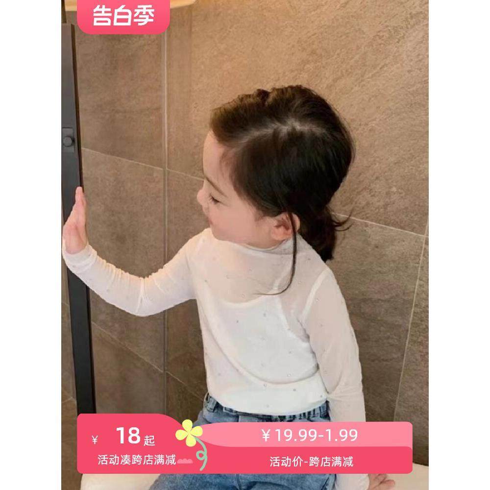 网纱打底衫女童春季新款百搭韩版薄款内搭烫钻T恤女孩外穿上衣潮图片
