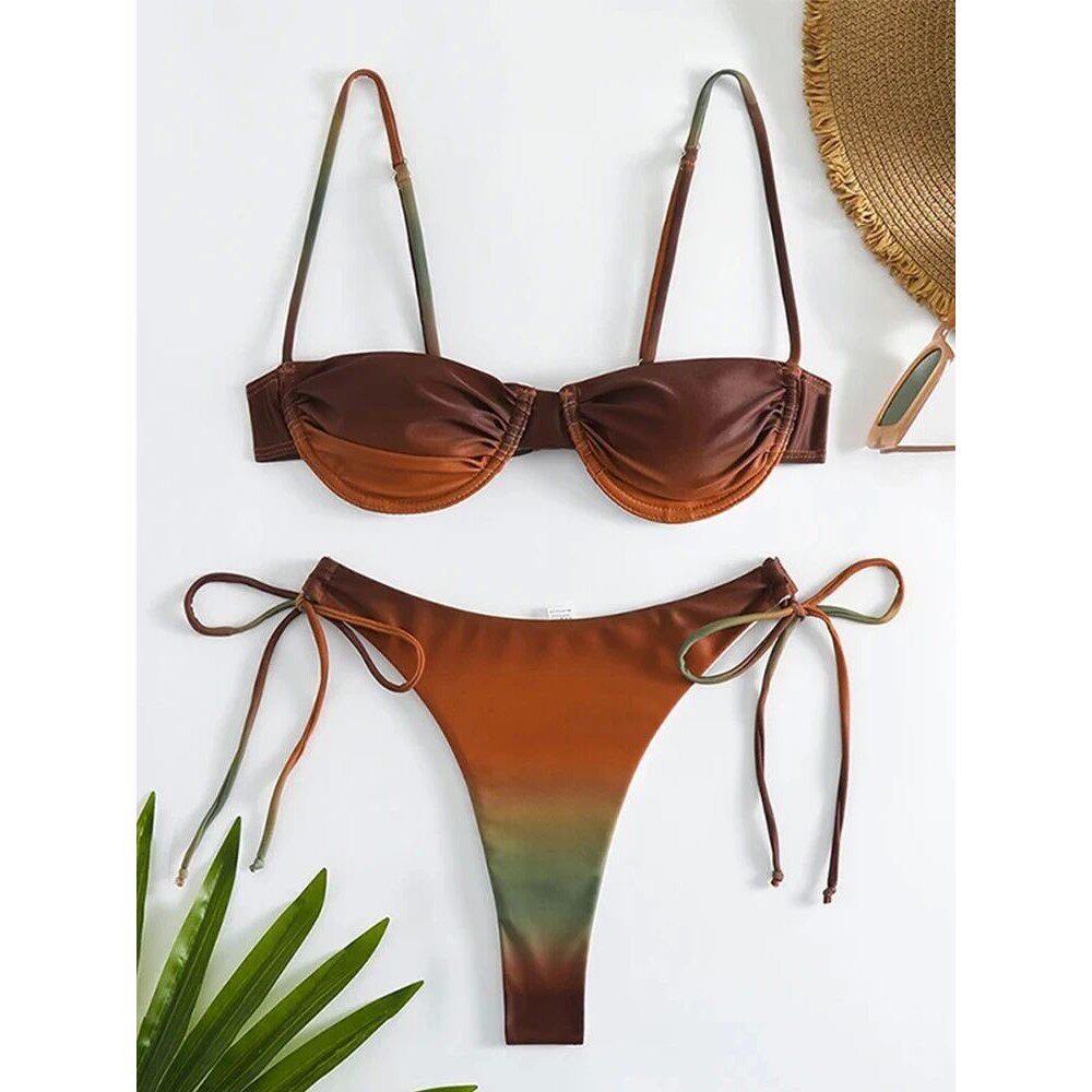 Gradient lace up three-point swimsuit 纯色渐变系带三点式泳衣