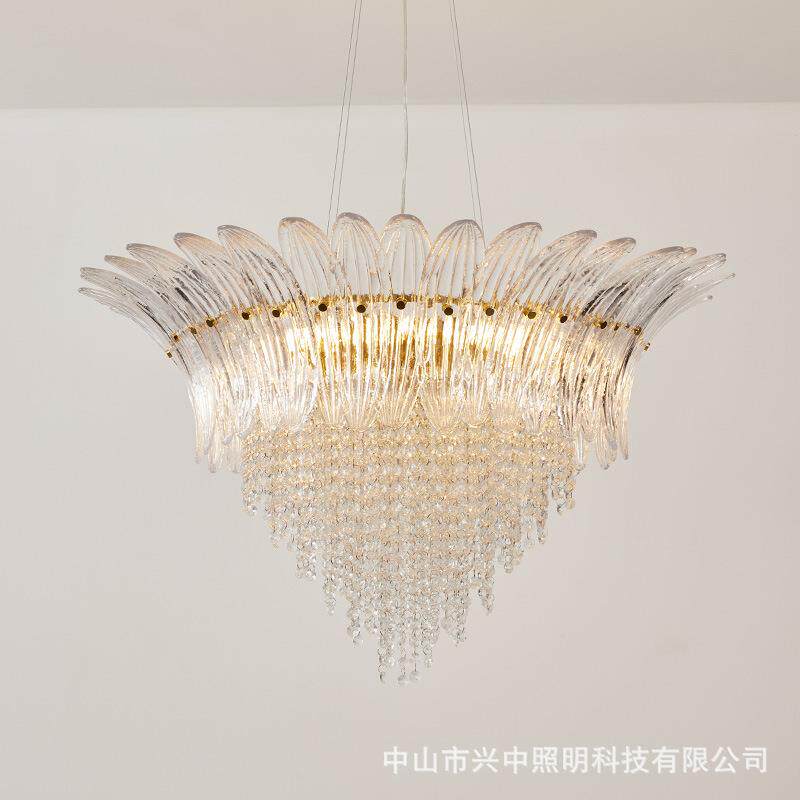 穆拉诺法式轻奢手工玻璃客厅吊灯设计师款餐厅楼梯间挑空艺术吊灯