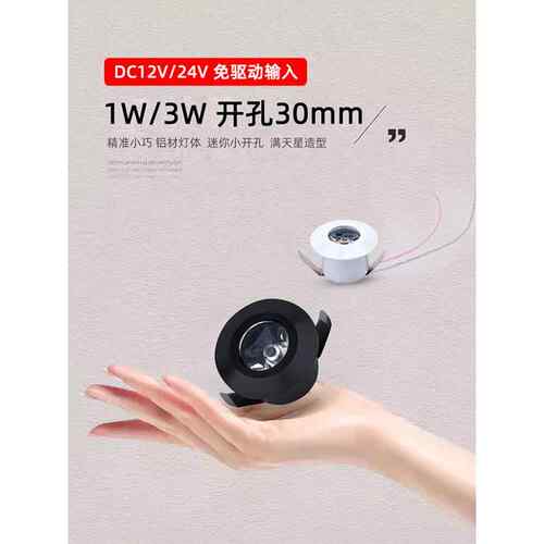 低压12V24伏迷你LED小射灯1W3W开孔3公分cm30mm微型cob酒柜牛眼灯