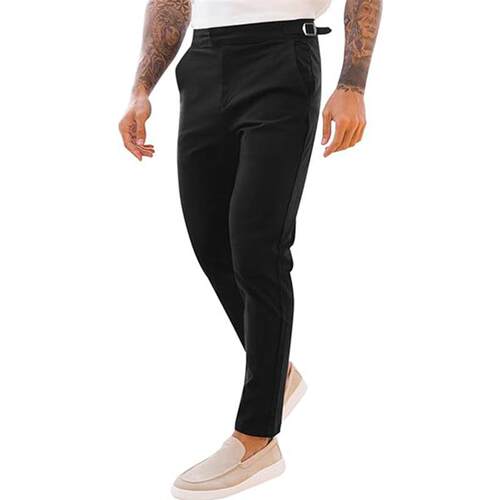 Men's elastic twill mid waist buckle ankle pants