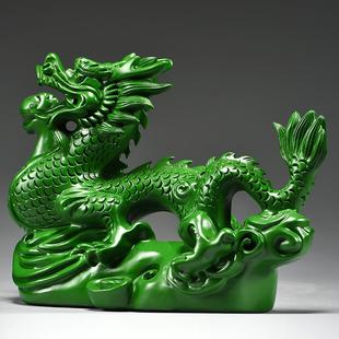 绿色实木雕刻龙摆件十二生肖木头龙客厅电视柜装 饰工艺品新居送礼