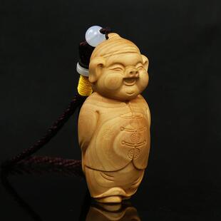 黄杨木雕手把件地主家装摆件实木把文玩件手工雕刻工艺品福猪财主