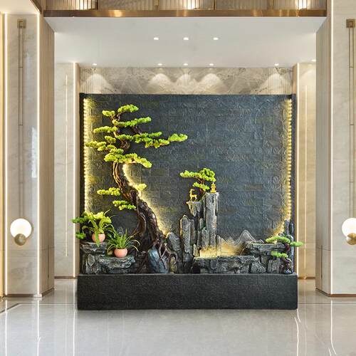 双面假山水幕墙流水喷泉鱼池造景酒店会所别墅庭院户外阳台招财摆