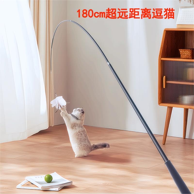 逗猫棒长杆可伸缩猫咪的玩具羽毛超长自嗨幼猫钓鱼竿钢丝耐咬用品