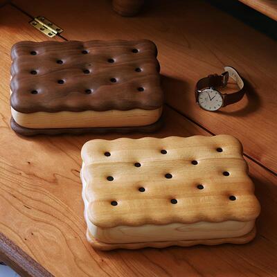 黑胡桃木首饰桌面收纳盒摆件可爱实用奶油小饼干盒原上城原创设计