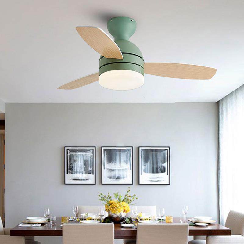 北欧木叶风扇灯餐厅极简电扇灯儿童房卧室书房智能静音变频吊扇灯