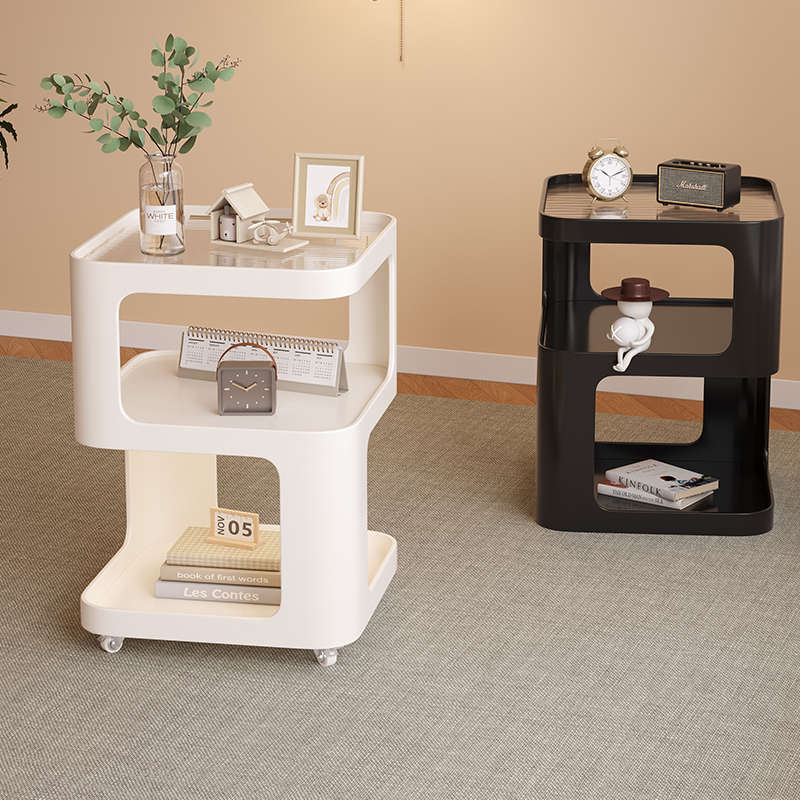 茶几小型床头柜简约现代家用卧室床头置物架带灯铁艺边桌可移动边