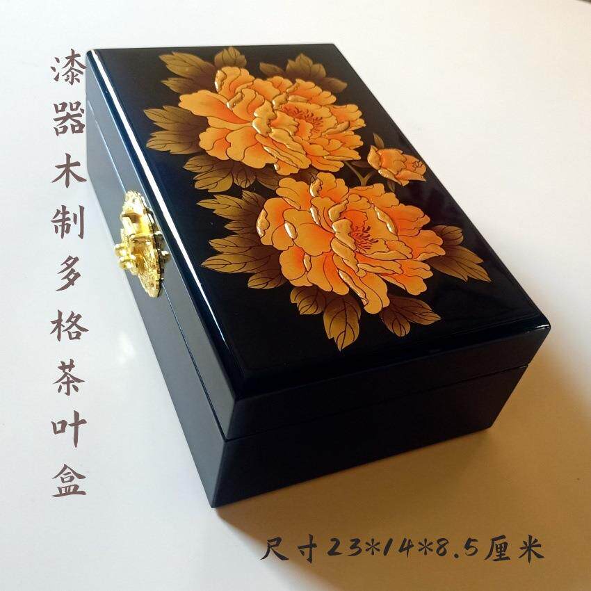 手工推光漆器木制多格糖果盒木质复古小物件多宝阁分格整理收纳盒