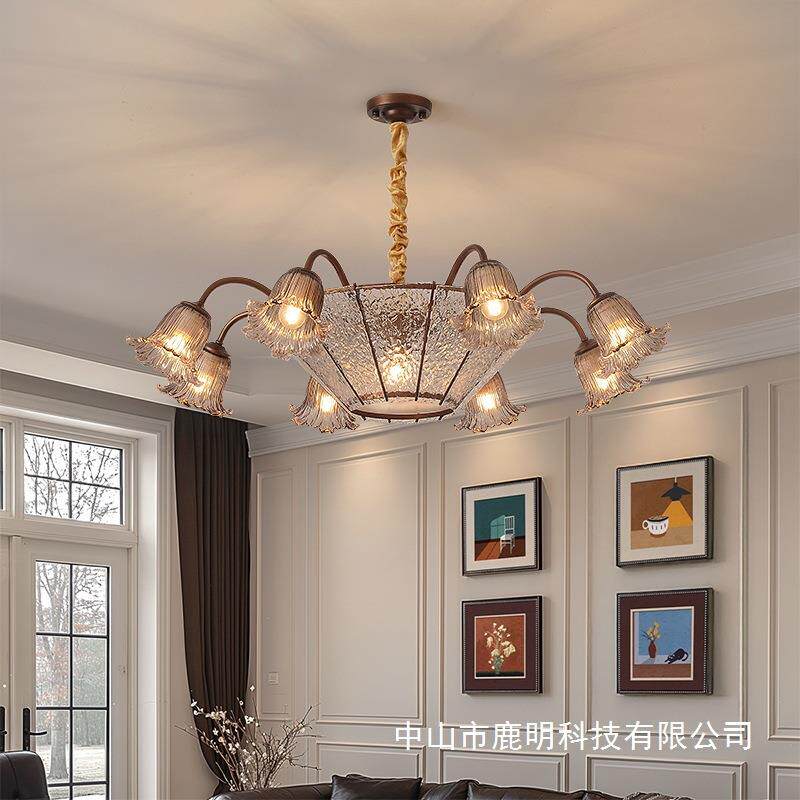 美式复古铃兰花客厅吊灯欧式创意网红法式乡村灯具中古餐厅卧室灯