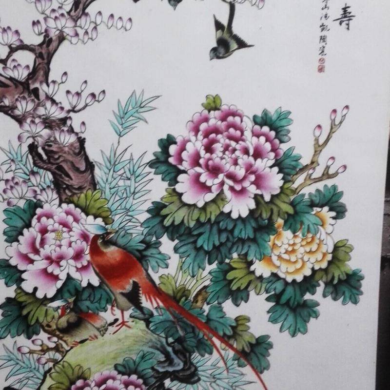 景德镇彩陶瓷工艺品 手工花鸟瓷板画 古典手绘客厅陶瓷彩绘瓷板画