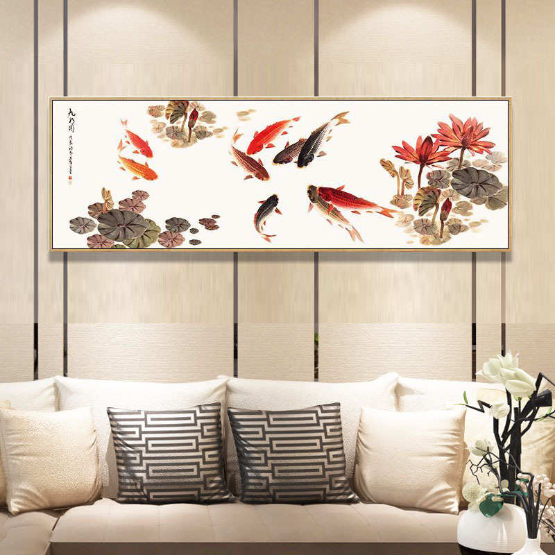 走廊鱼画中式新图背景挂画沙发字画酒店墙装饰画大九墙壁尺寸