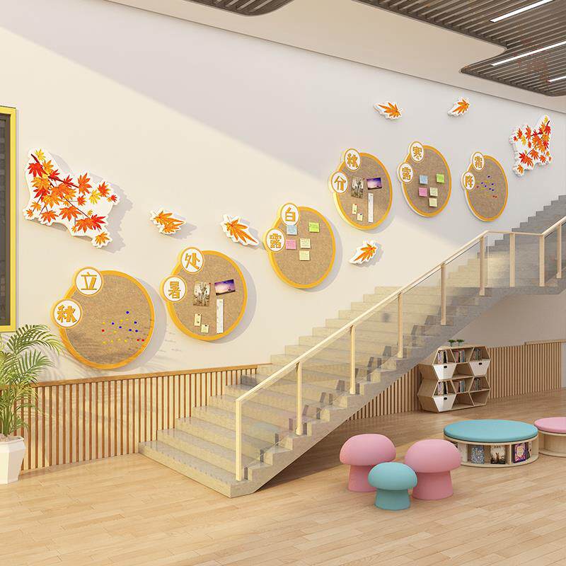 24二十四节气幼儿园环创毛毡作品展示墙面装饰楼梯照片布置材料品