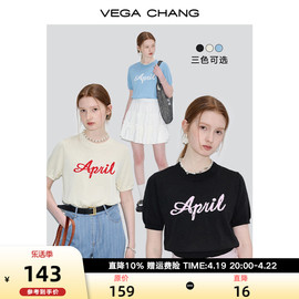 VEGA CHANG短袖针织衫女夏装2024年清凉透气提花短袖t恤ins潮