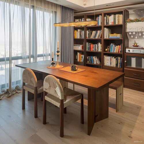 中古风全实木餐桌家用长方形桌子现代简约书桌工作桌原木多人饭桌