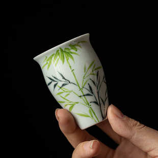 陶瓷茶杯功夫茶具 手绘竹子复古闻香杯聚香杯品茗杯单杯主人杯女式