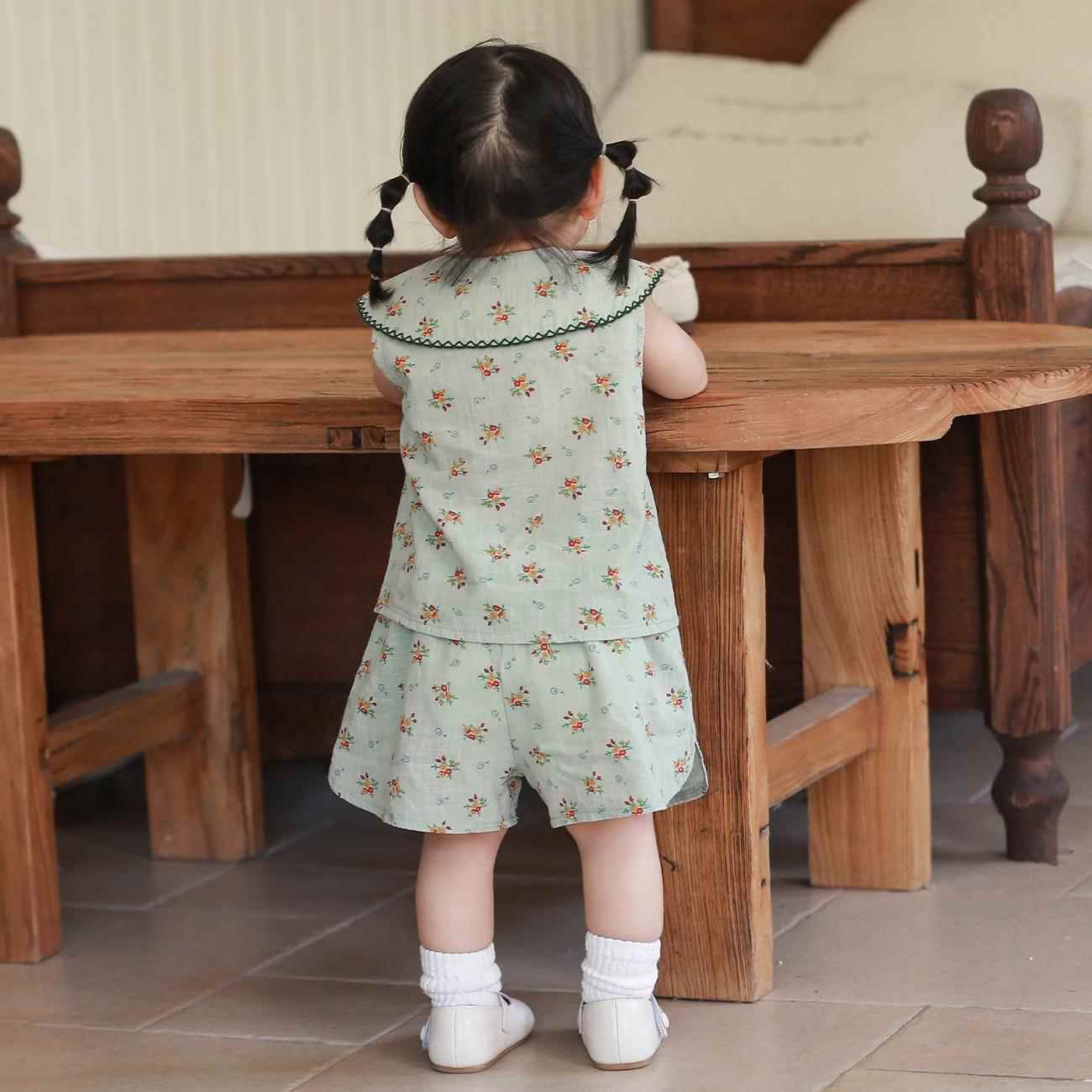 新款女童宝宝套装25夏季婴幼童无袖背心短裤透气柔软两件套套装