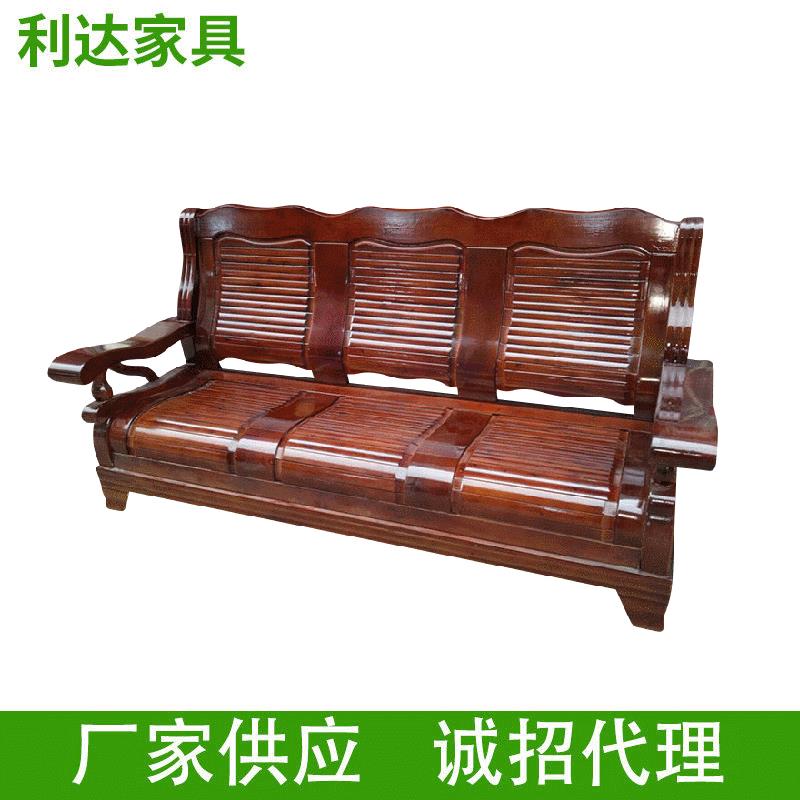 成都中式实木沙发茶几组合办公室三人位茶几家用柏木经济型木凉椅