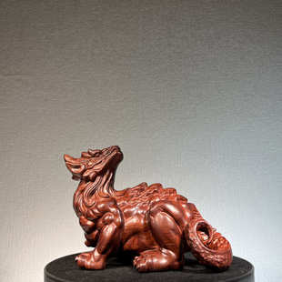 小叶紫檀绿檀木雕白泽祥瑞神兽摆件手把件供奉车内中控家居装饰品