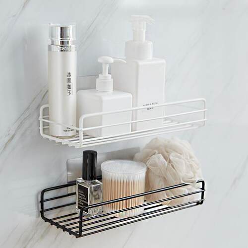 No-drill rectangular storage shelf for bathroom, kitchen, to