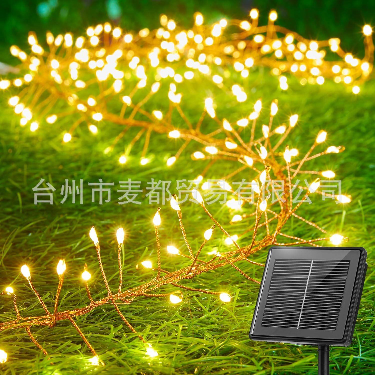2026跨境新品太阳能灯串户外防水圣诞节日装饰灯铜线灯鞭炮灯串