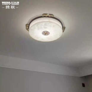 新中式 吸顶灯全铜云石别墅入户阳台走廊过道灯圆形led房间卧室灯