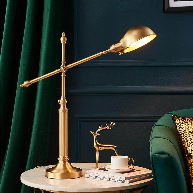 美式全铜台灯简约卧室床头灯装饰办公室书桌复古书房学习阅读灯具