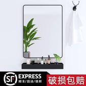 卫生间镜子带置物架免打孔浴室洗手间贴墙自粘厕所玻璃台盆挂墙式