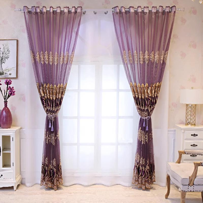 落地窗客厅窗餐色落地窗欧式绣花厅遮阳成品纱GP2023-0纱帘紫工厂