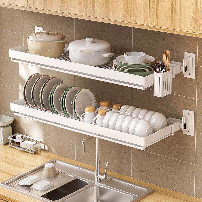 厨房墙上置物架碗架沥水架免打孔锅架水槽上碗盘用品收纳架壁挂式
