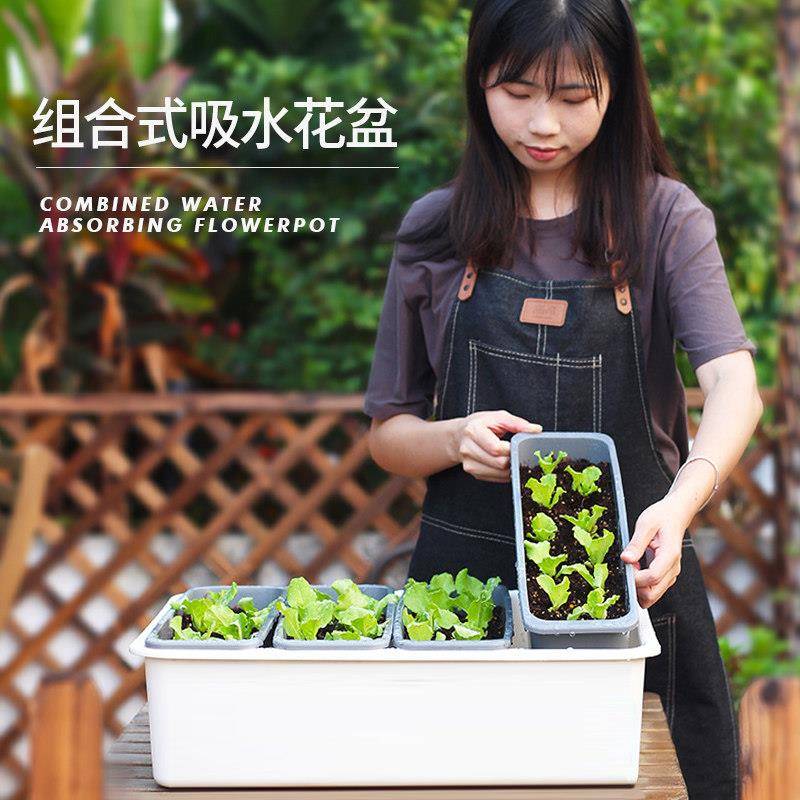 花域组合种菜专用箱种菜盆懒人自吸水种植盆阳台种植箱方形大花盆