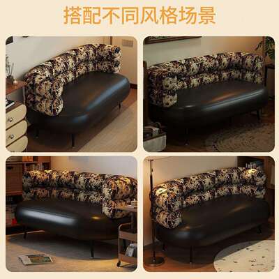 小户型客厅皮艺沙发复古油蜡皮中古风公寓阳台双人三人接待小沙发