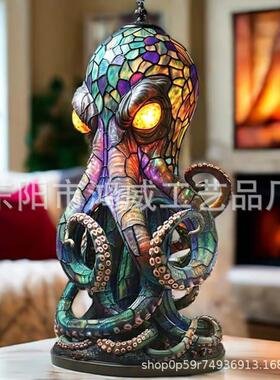 跨境usb插头带开关雕像装饰工艺品节日氛围led夜灯树脂章鱼摆件