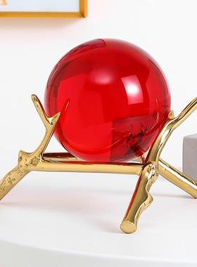 高档轻奢纯铜招黄财色白球摆件客风厅电视办公室水柜球摆件装饰