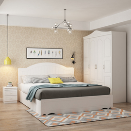 卧室家具组合套装欧式经济型，板式高箱储物架子床四门大衣柜