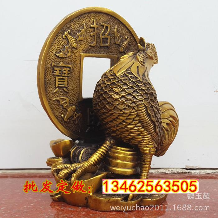厂家直销纯铜公鸡摆件元宝鸡生肖鸡金钱鸡风水铜器客厅工艺品