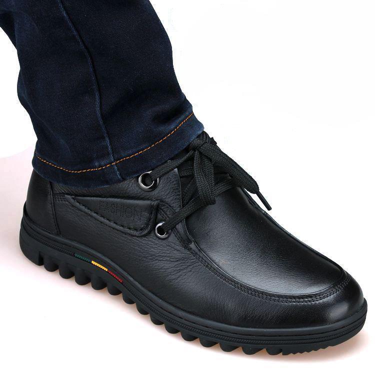 高档码男休闲皮鞋真皮特小36 37码高男棉隐形内增皮鞋加绒结婚皮