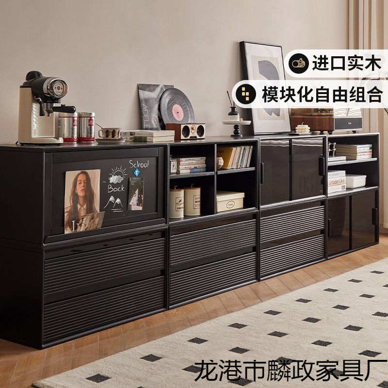 橡胶木实木组合电视柜自由组合格子柜家用客厅餐边柜储物落地矮柜