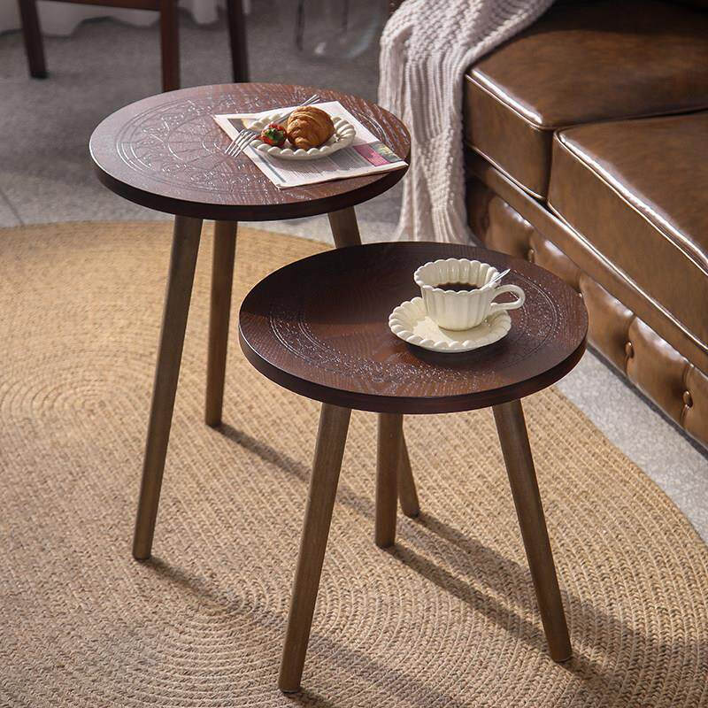 覆古实木雕花小茶几现代简约轻奢客厅小桌子小户型艺术感沙发边几