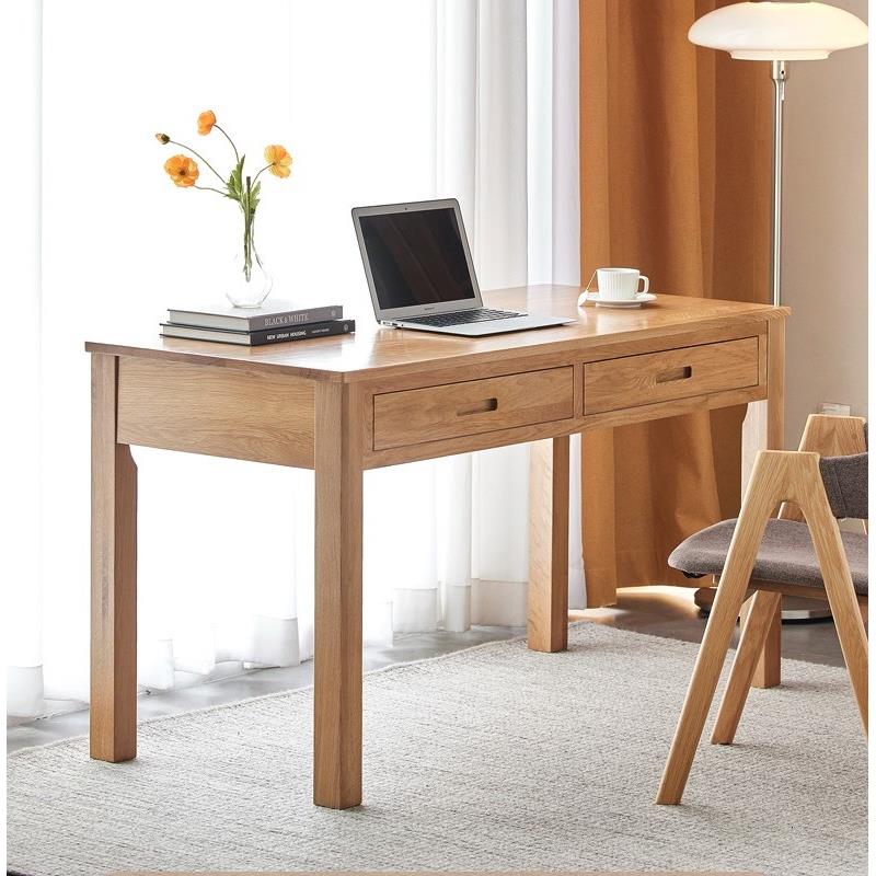 高档户北欧全实木橡木小书椅电脑桌桌带书架一体型组合学习桌简约
